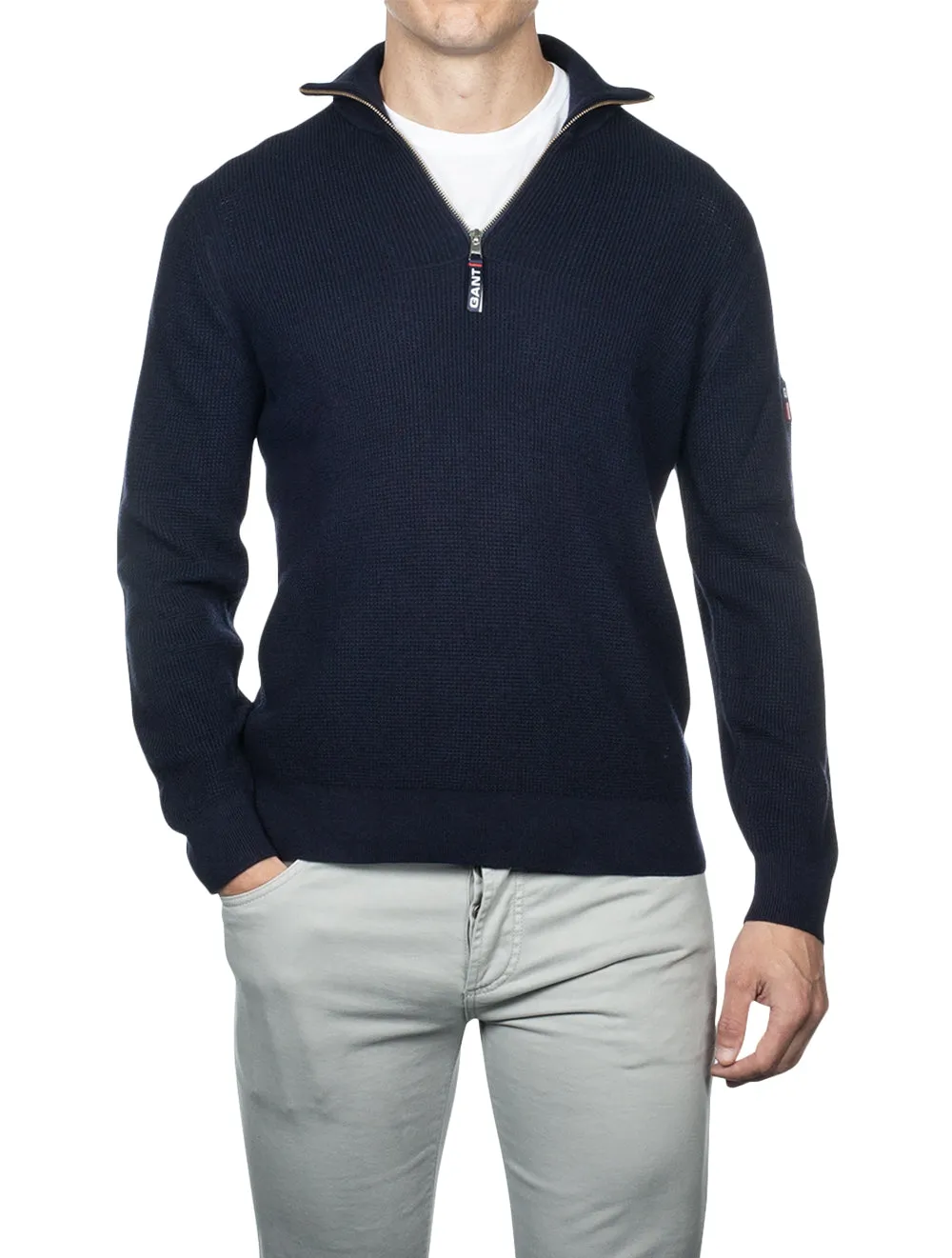 Waffelrippen-Halbzip-Pullover Abendblau