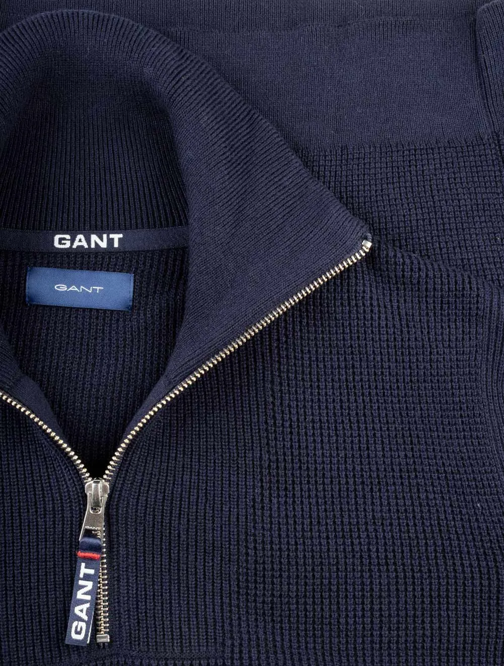 Waffelrippen-Halbzip-Pullover Abendblau