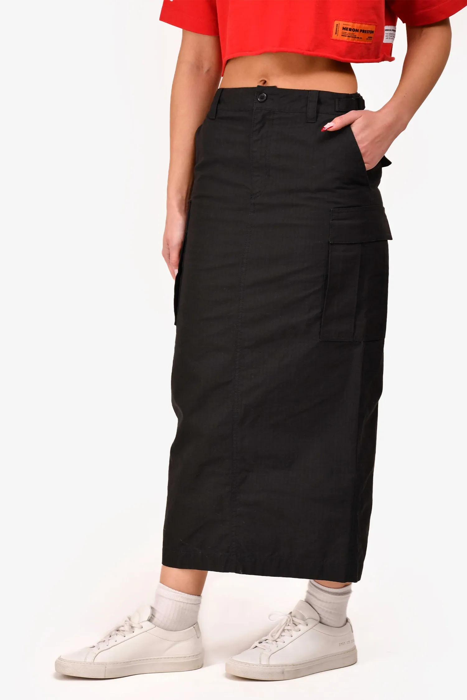 Wardrobe NYC Schwarze Baumwoll-Cargo-Midi-Rock Größe XS