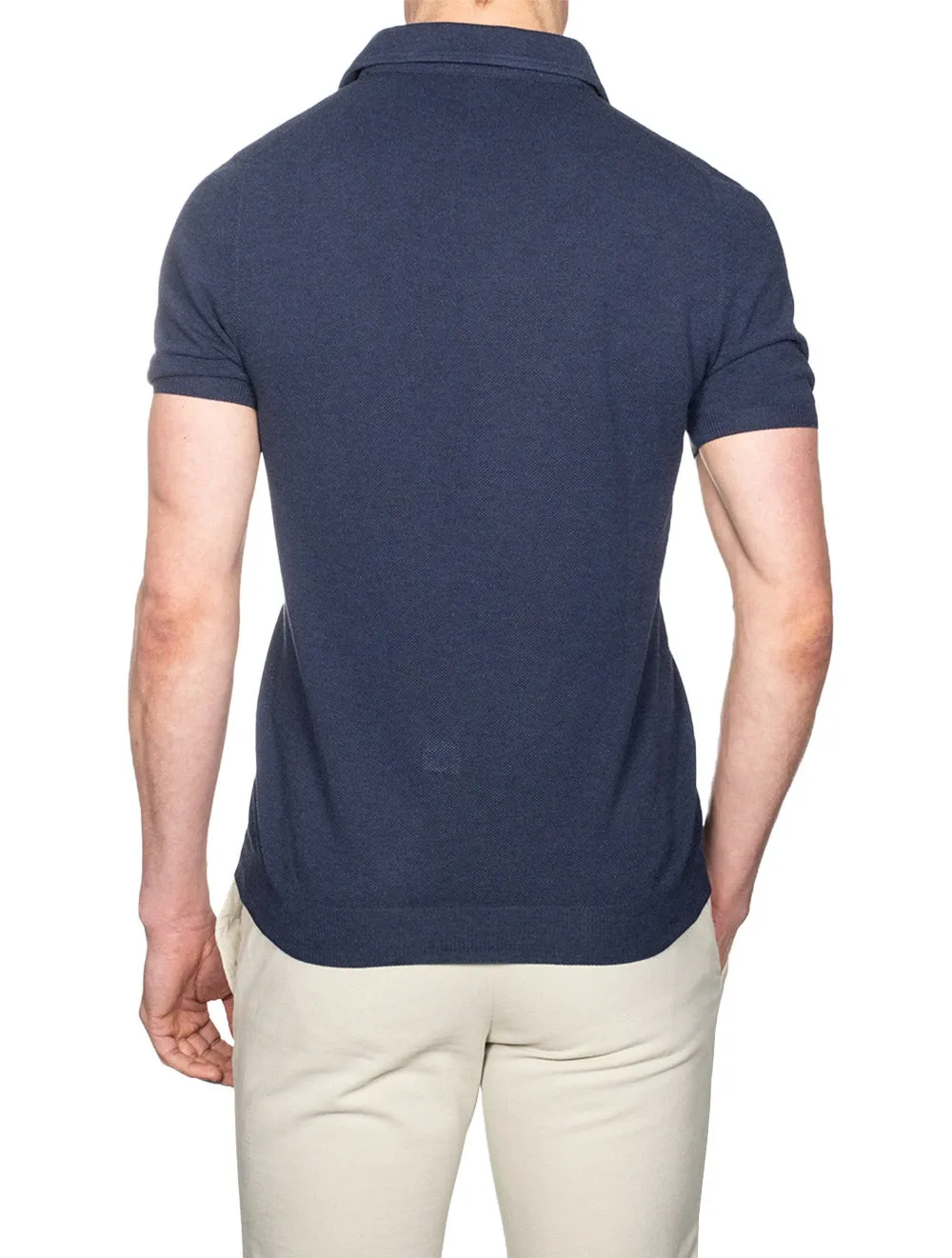 Webstoff Kurzarm Polo mit 3 Knöpfen Blau