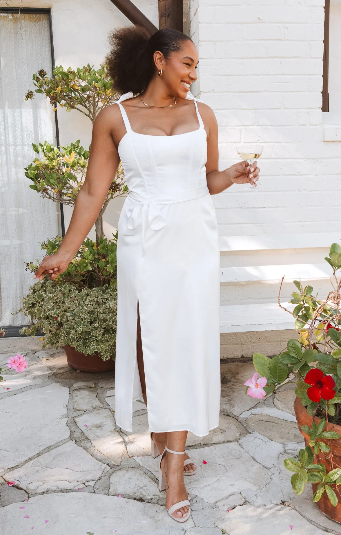 Willow Midi-Kleid ~ Elfenbein Luxus-Satin