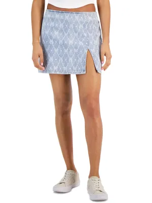 Women's Butterfly Printed Washed Denim Skirt,Blue