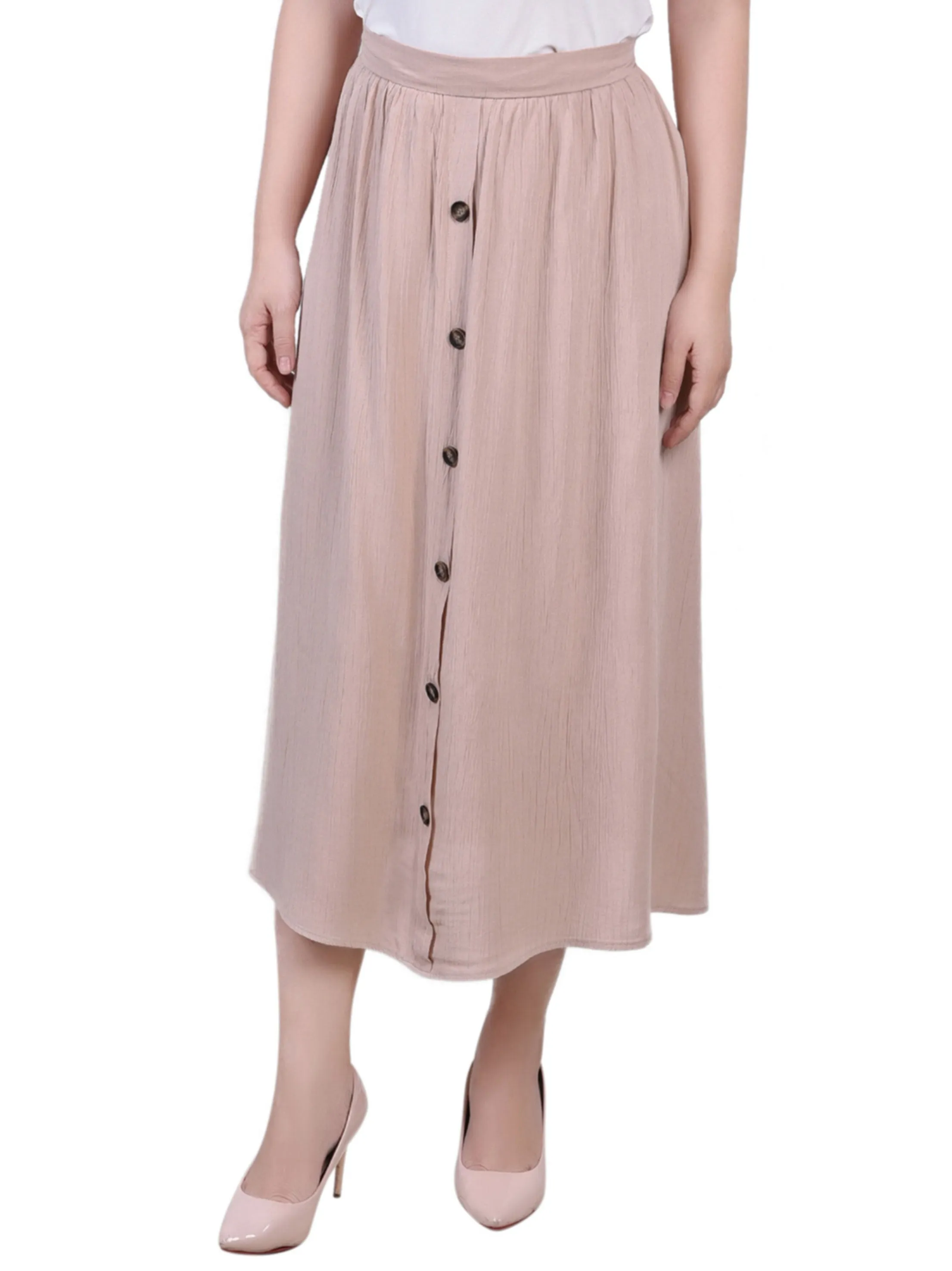 Damen-Midi-Rock mit Knopfdetails, Beige