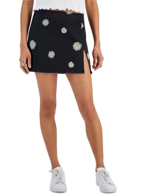 Women's Daisy Printed Denim Skirt,Black
