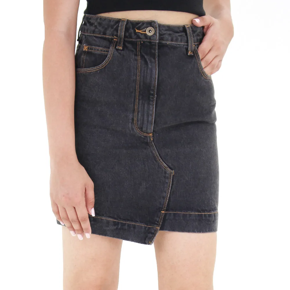Damen-Denim-Minirock, Dunkelgrau