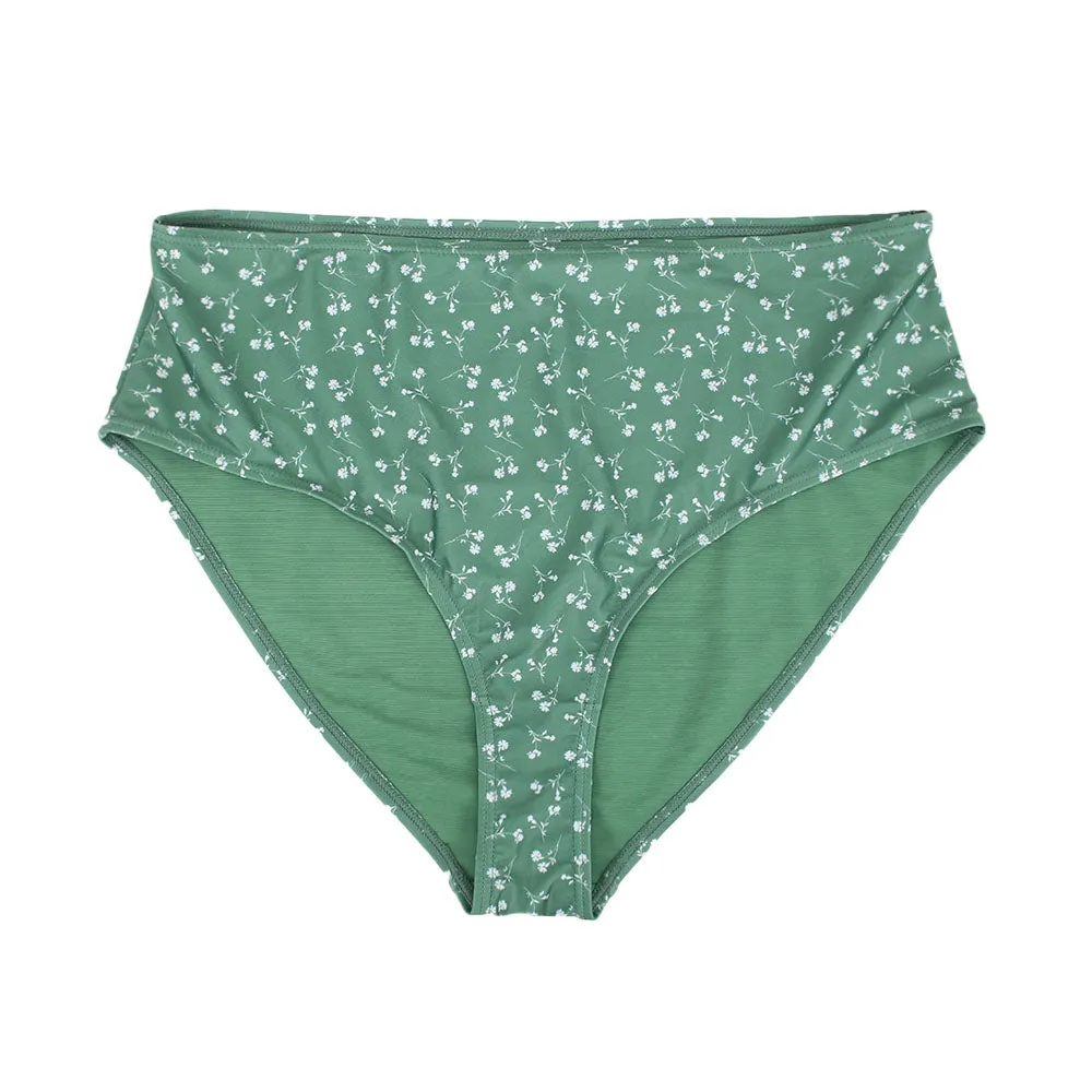Damen-Bikiniunterteil mit Blumenmuster, Grün