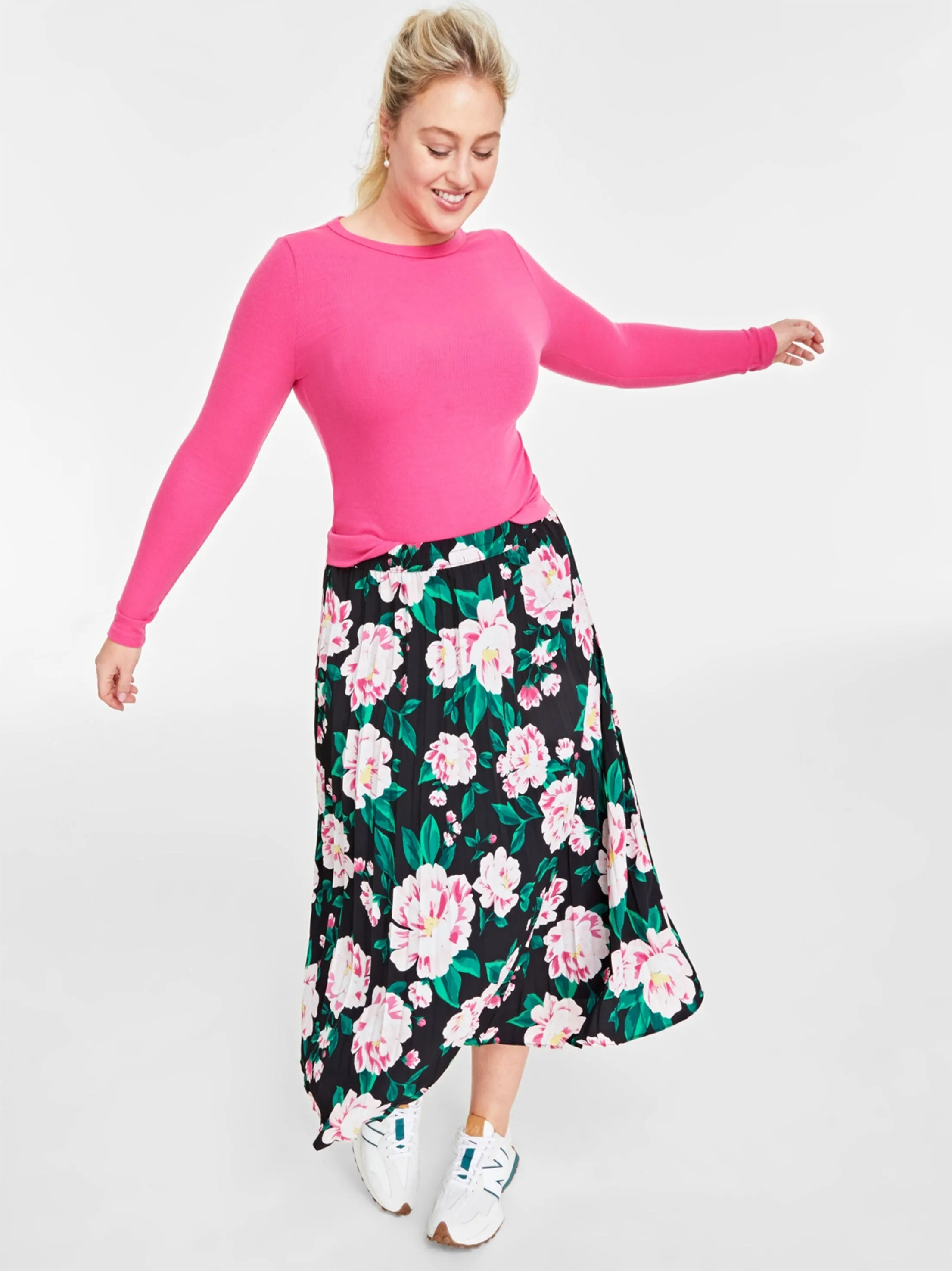 Damen-Langer Rock mit Blumenmuster, Schwarz