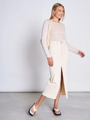 Women's Front Slit Denim Skirt,Cream