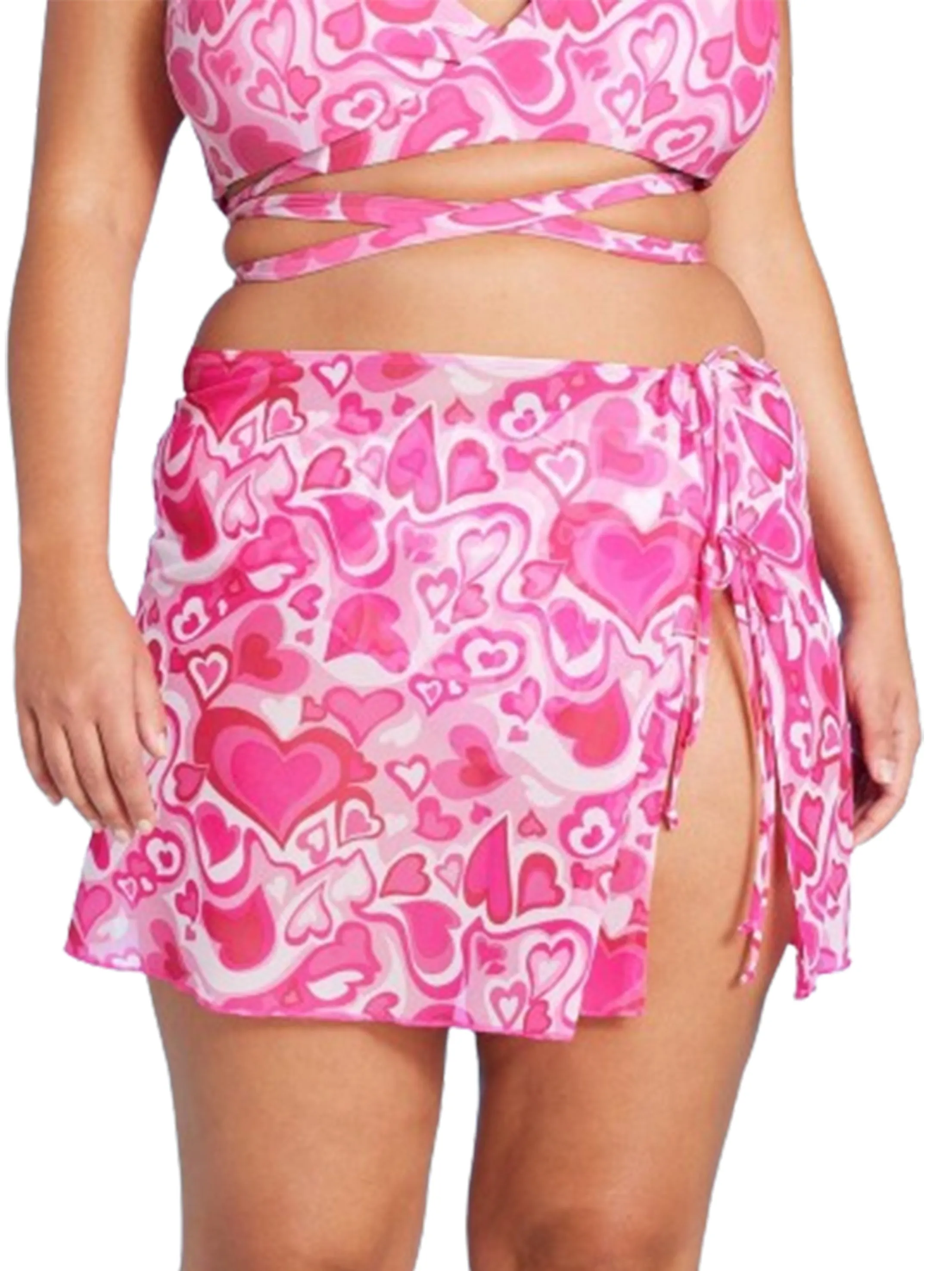 Damen Netzrock mit Herzprint und Seitenschleife, Rosa