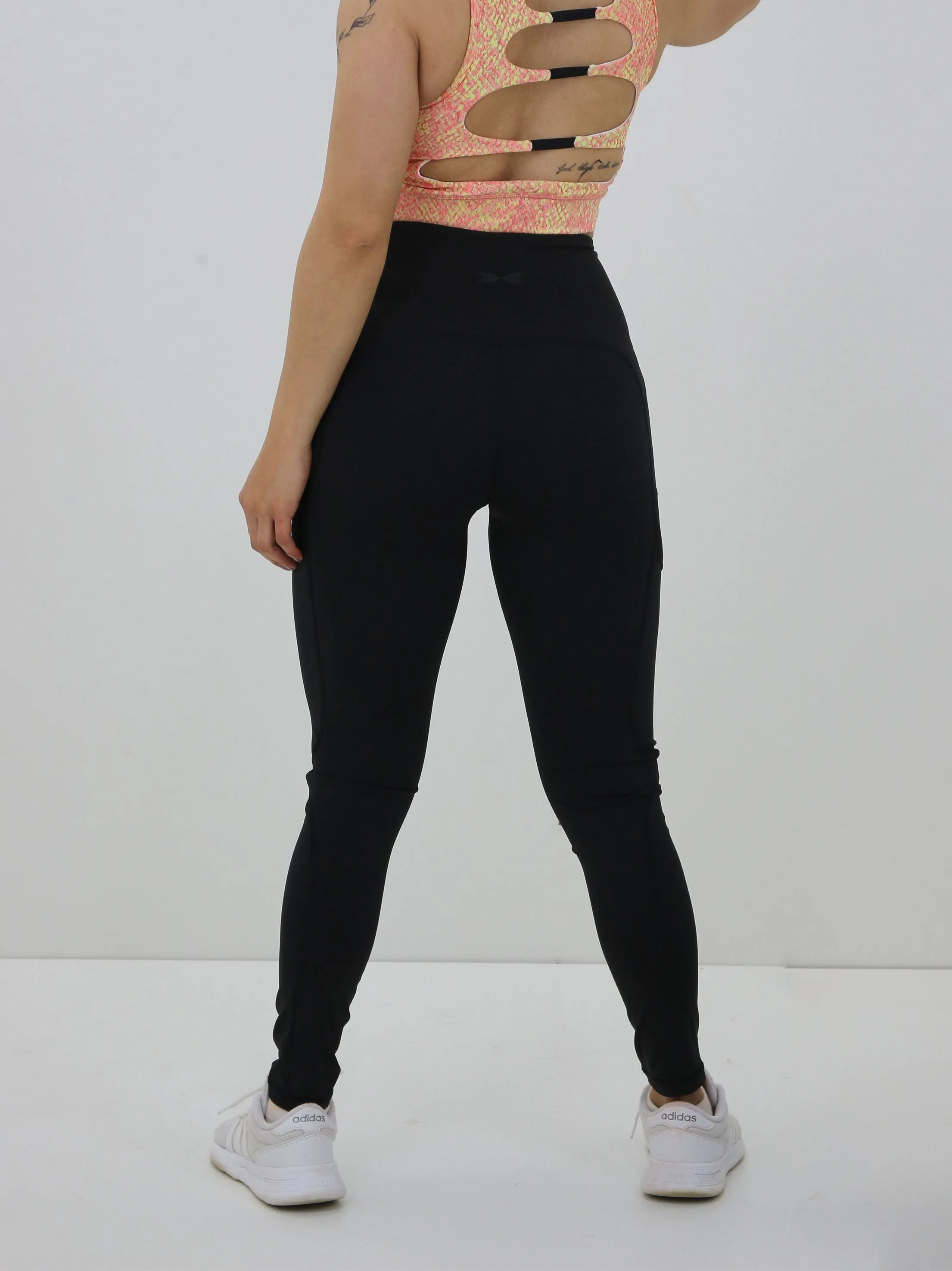 Damen Mesh-Seitentaschen-Legging, Schwarz