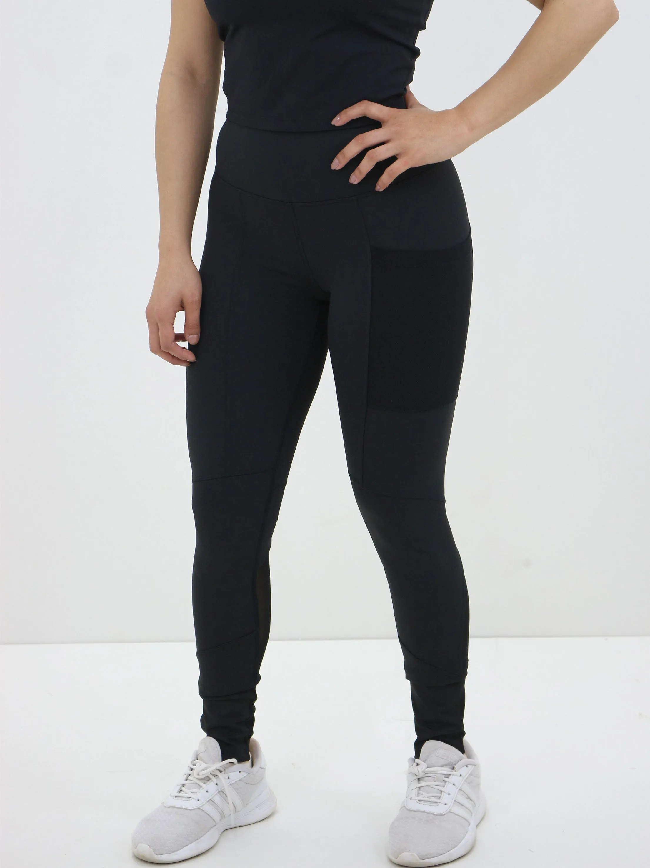 Damen Mesh-Seitentaschen-Legging, Schwarz