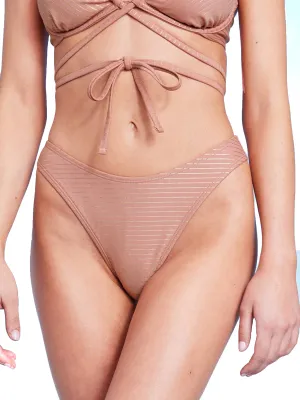 Women's Metallic Stripes Bikini Bottom,Nude