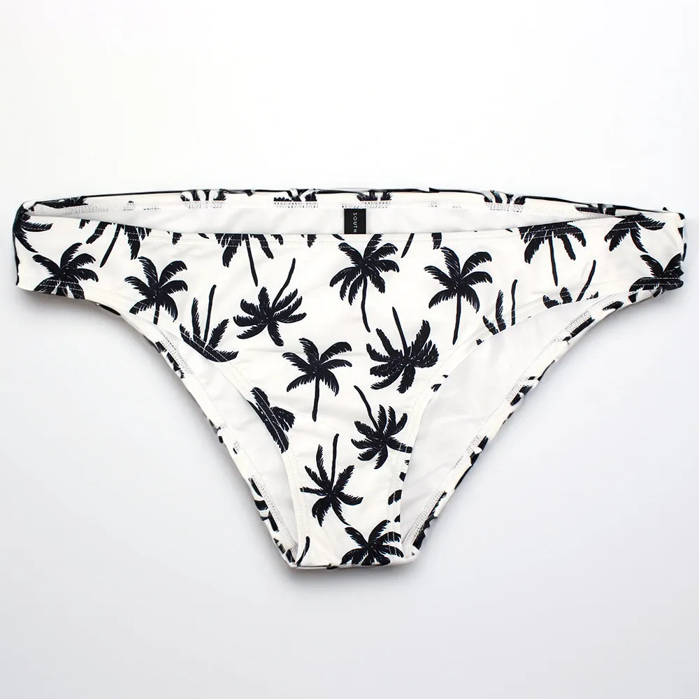 Damen-Bikiniunterteil mit Palmenprint, Weiß