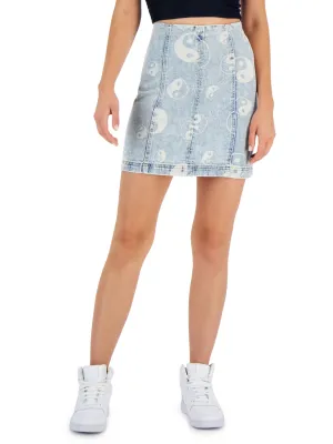 Women's Printed Denim Skirt,Light Blue