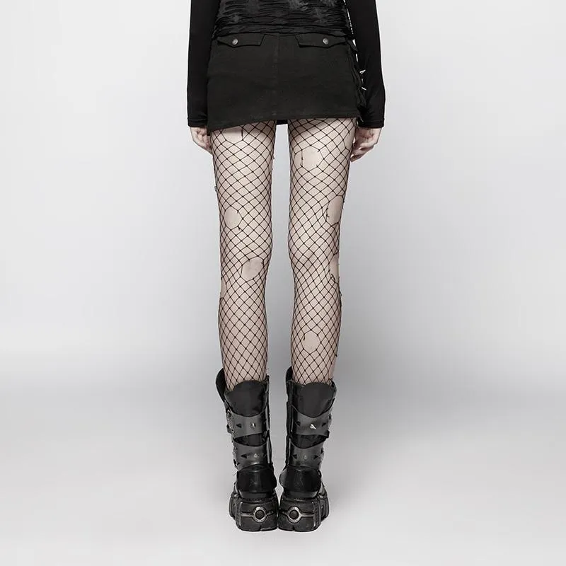 Damen-Punk-Criss-Cross-Schnürung-Denim-Minirock