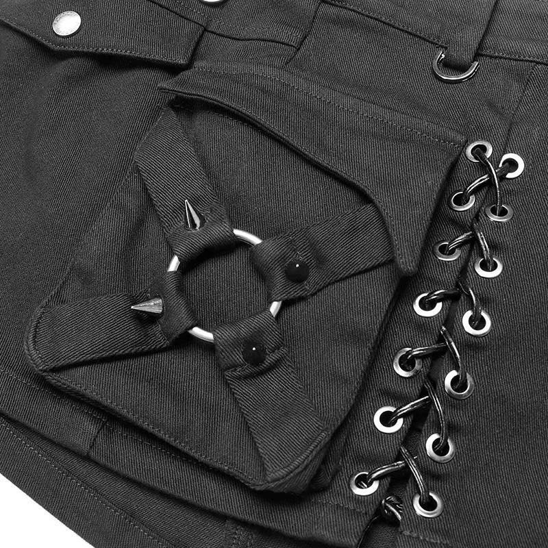 Damen-Punk-Criss-Cross-Schnürung-Denim-Minirock
