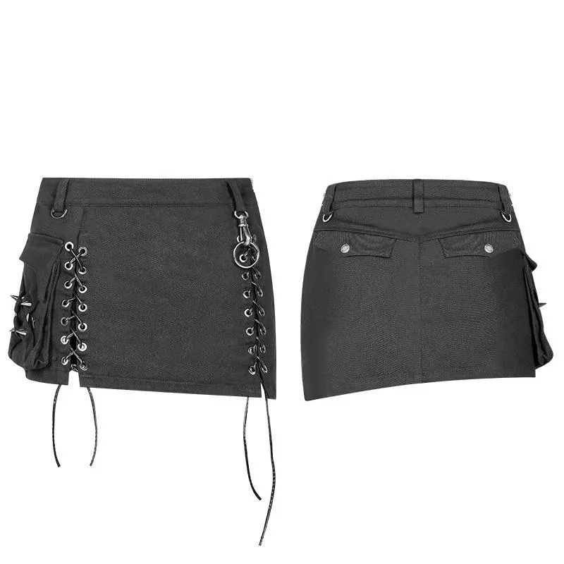 Damen-Punk-Criss-Cross-Schnürung-Denim-Minirock