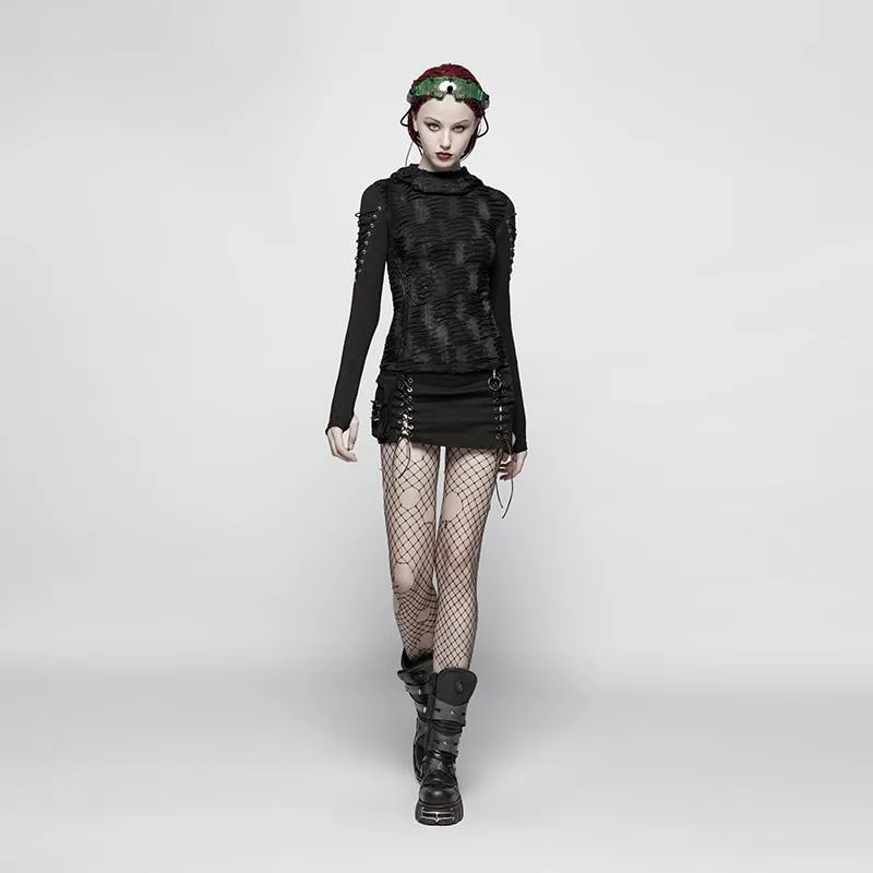 Damen-Punk-Criss-Cross-Schnürung-Denim-Minirock