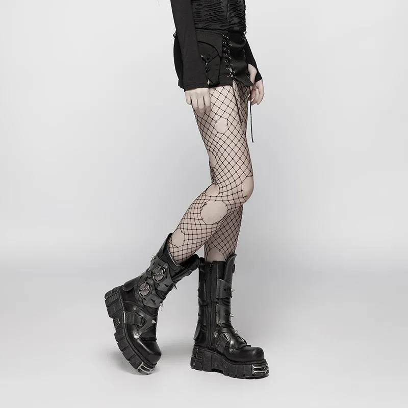 Damen-Punk-Criss-Cross-Schnürung-Denim-Minirock