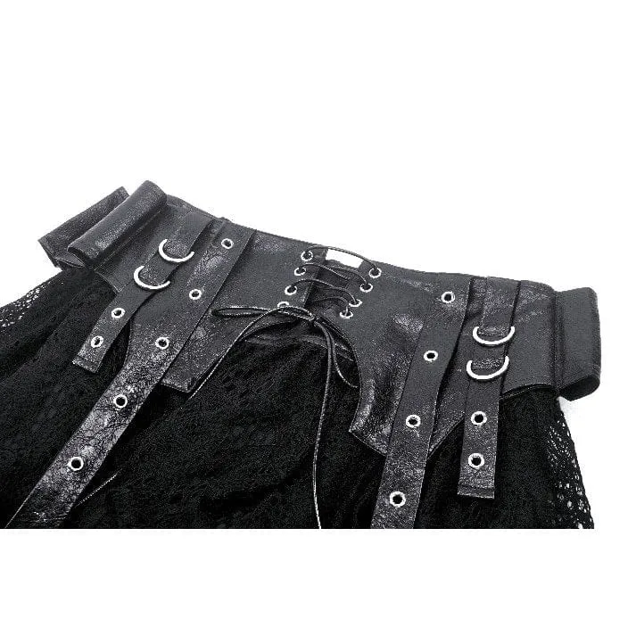 Damen-Punk-Faux-Leder-Splice-Spitzenrock