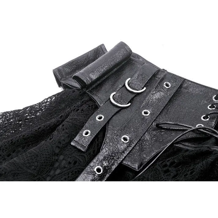 Damen-Punk-Faux-Leder-Splice-Spitzenrock