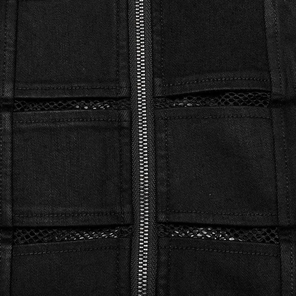 Damen-Punk-Mesh-Splice-Reißverschlussrock Schwarz
