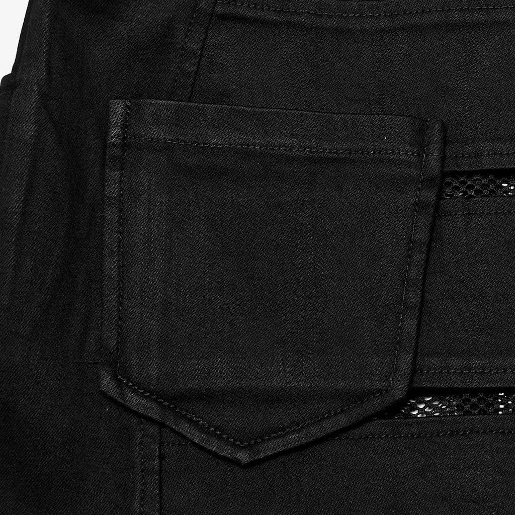 Damen-Punk-Mesh-Splice-Reißverschlussrock Schwarz