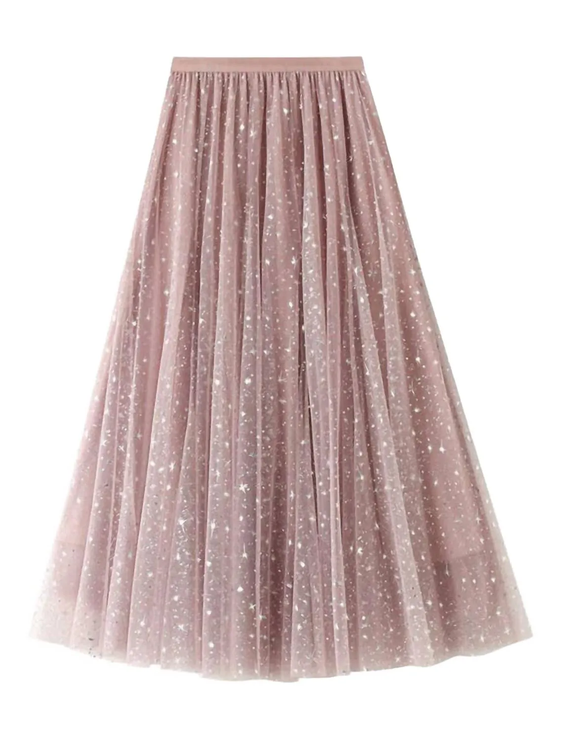 Damen Sternen Glitzer Midirock in Rosa