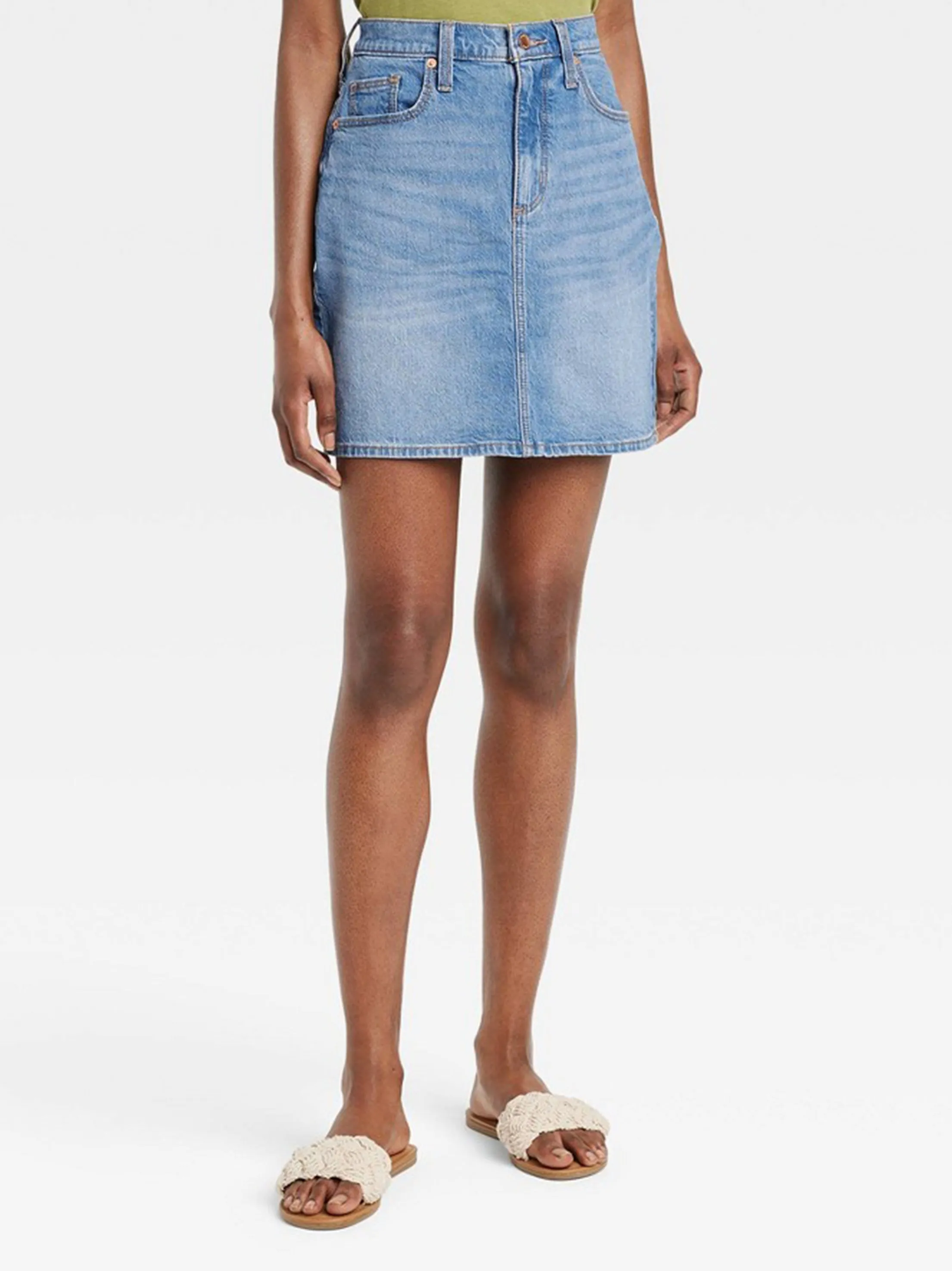 Damen-Washed-Denim-Rock, Hellblau