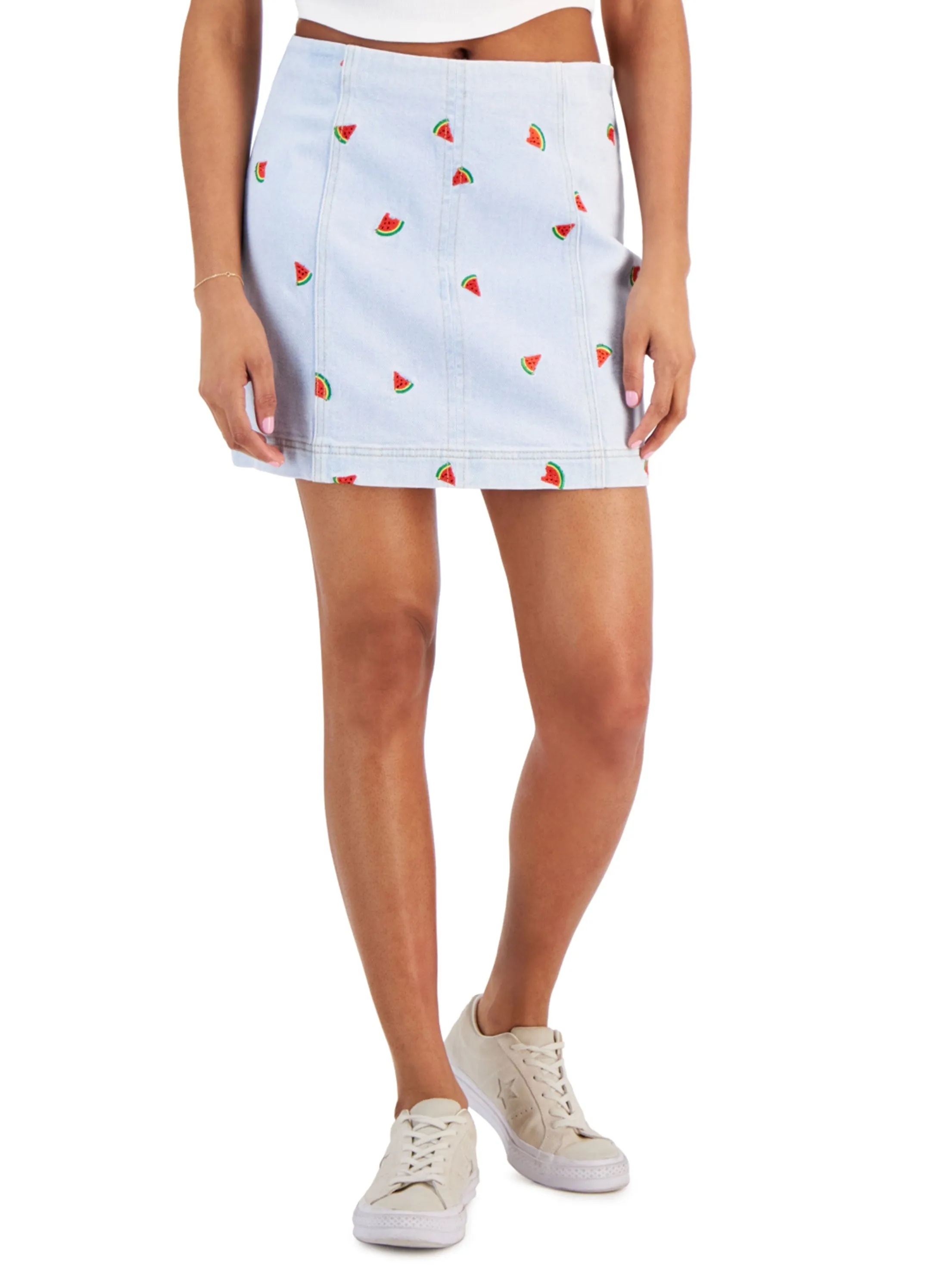 Damen-Wassermelone bestickte Denim-Rock, Hellblau