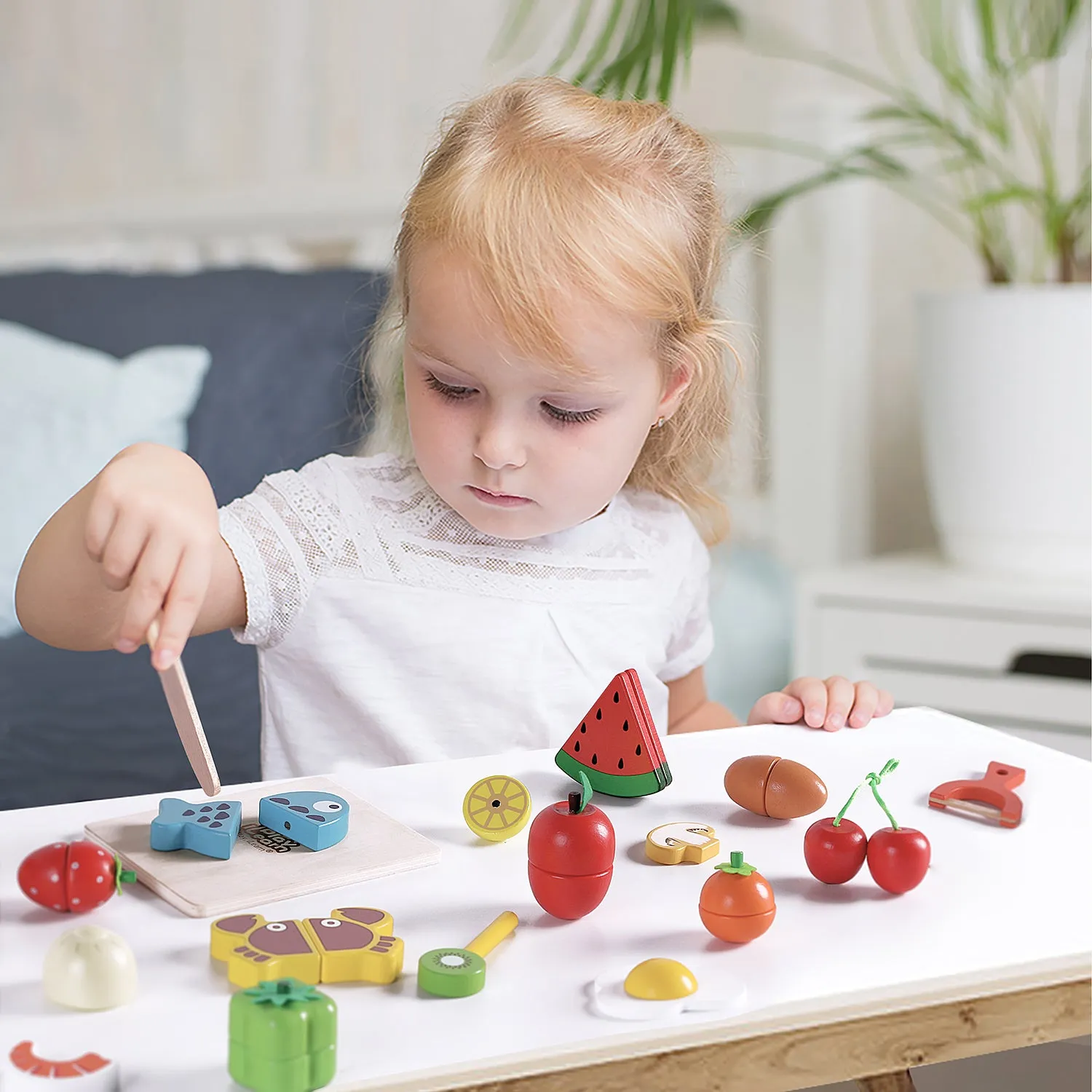 Holz Schneide-Koch-Lebensmittel-Set Spielküche Spielzeug