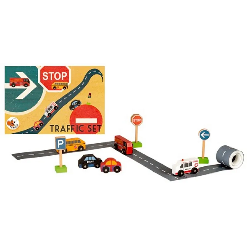 Holz-Verkehrsset mit Straßenband