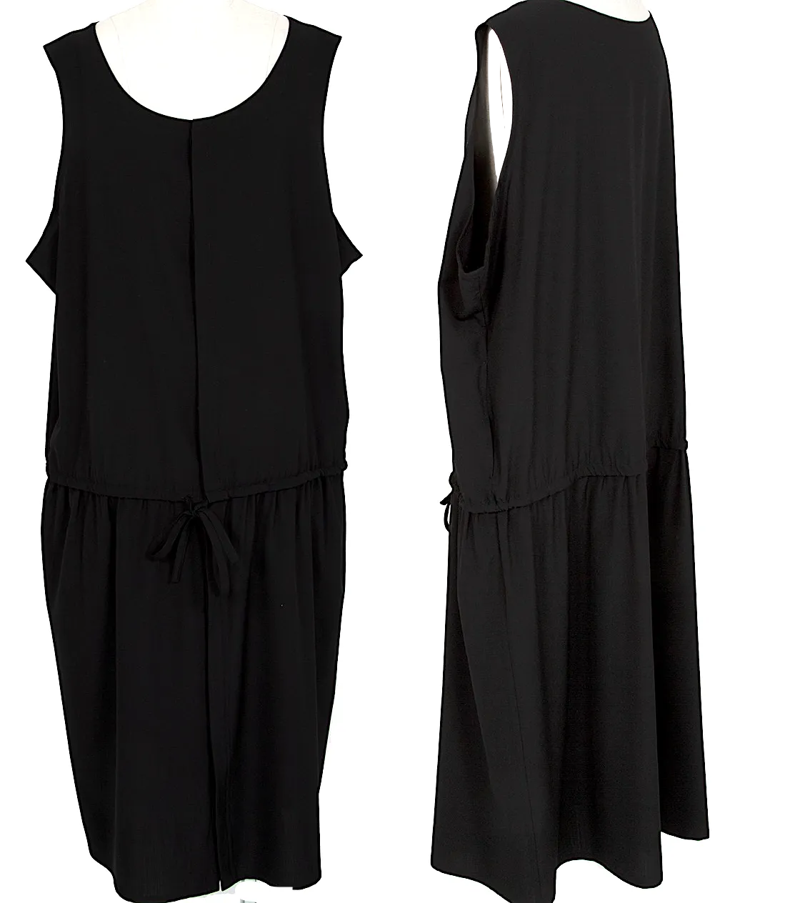 Yohji Yamamoto Japan. NOIR Schwarzes Wollkleid ohne Ärmel mit Zugband