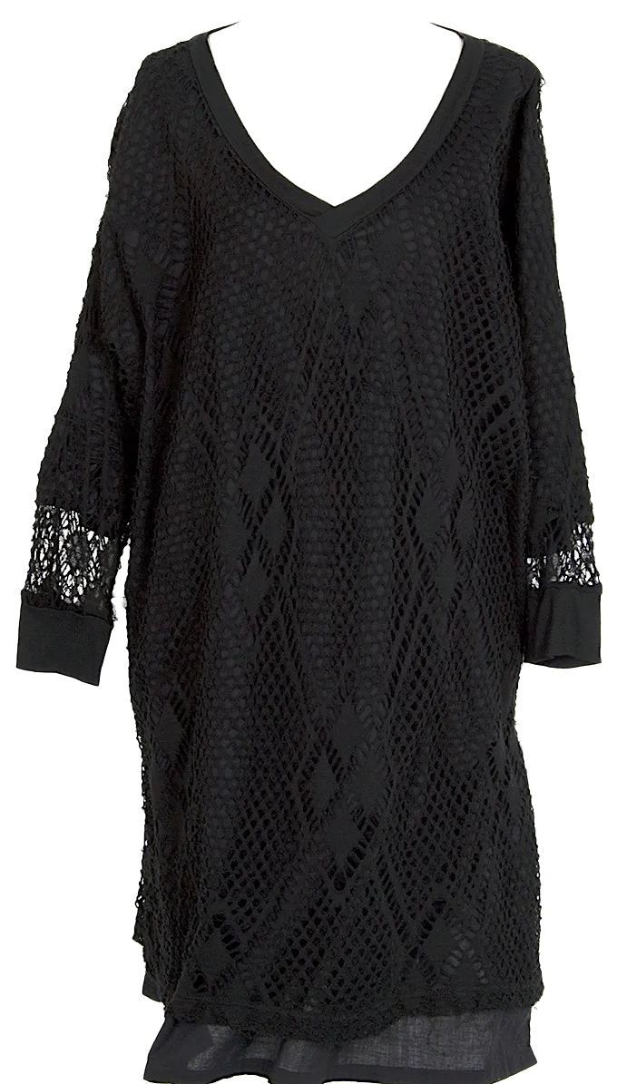 Yohji Yamamoto Japan. Y's Black Diamond Gewebtes Schichtkleid