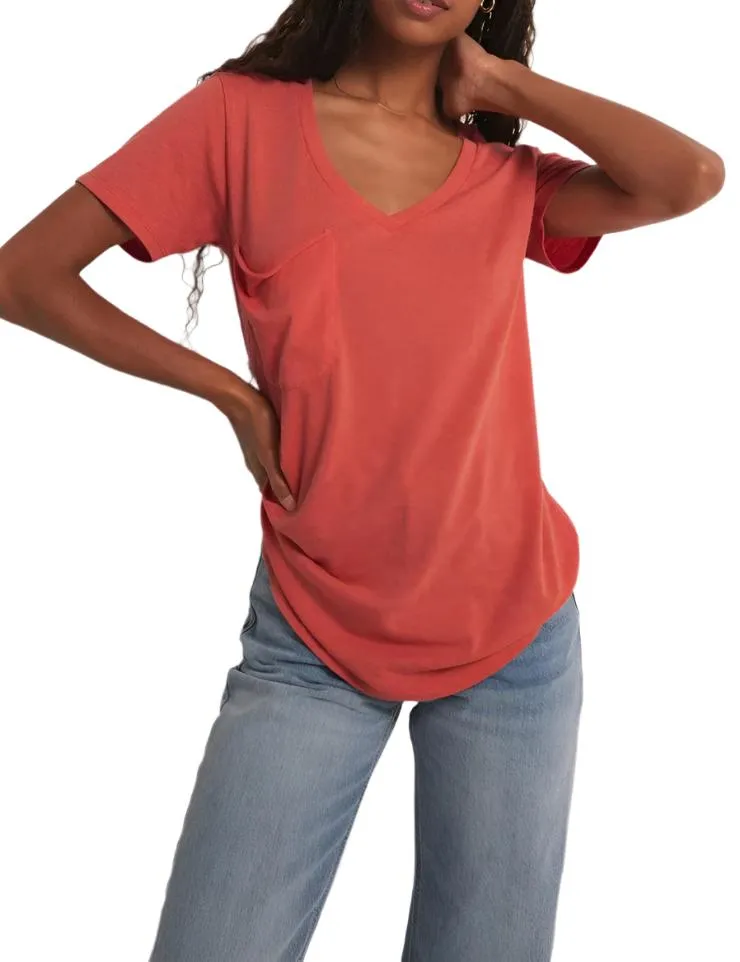 Z Supply V-Ausschnitt T-Shirt mit Tasche Tango