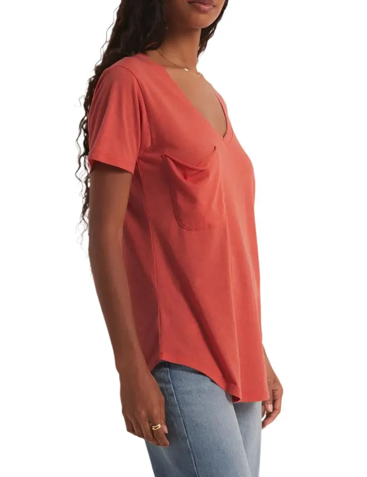 Z Supply V-Ausschnitt T-Shirt mit Tasche Tango