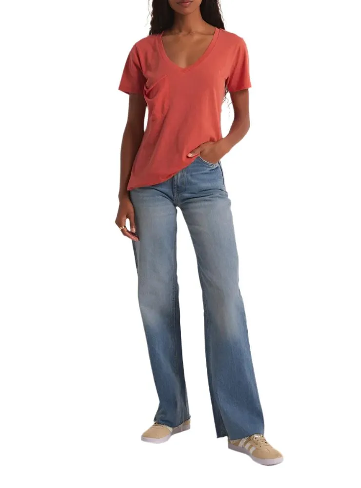 Z Supply V-Ausschnitt T-Shirt mit Tasche Tango